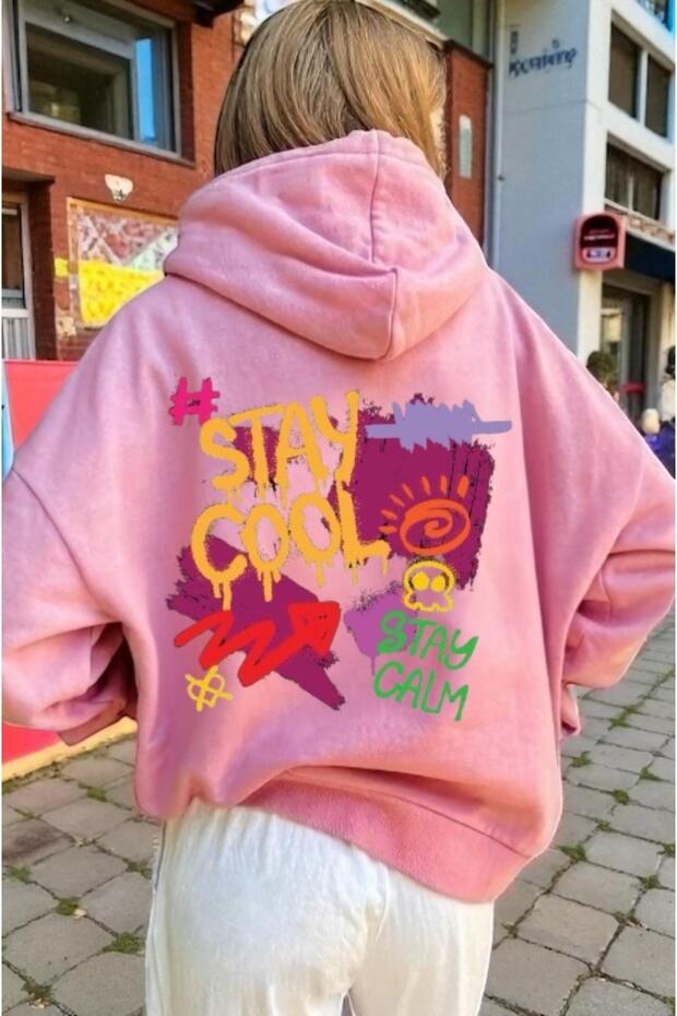 Unisex Stay Cool Colorful Custom Printed Cotton Oversize Hooded Sweatshirt