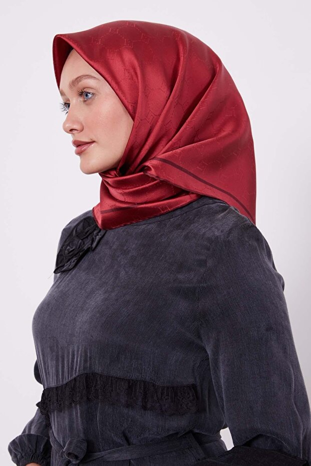 Cherry Honeycomb Pattern Monogram Silk Scarf - 2