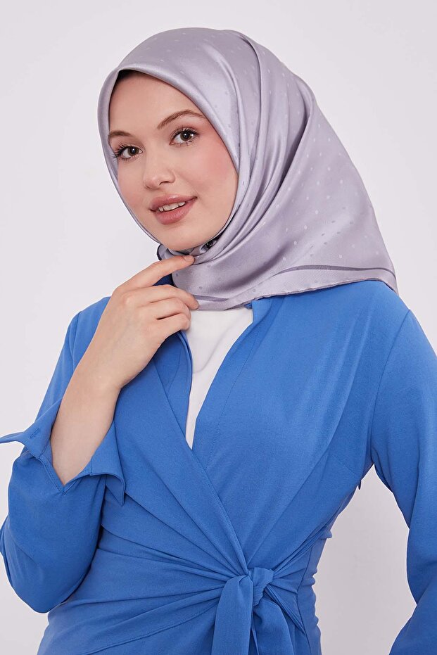 Silver Speckle Pattern Monogram Silk Scarf - 2