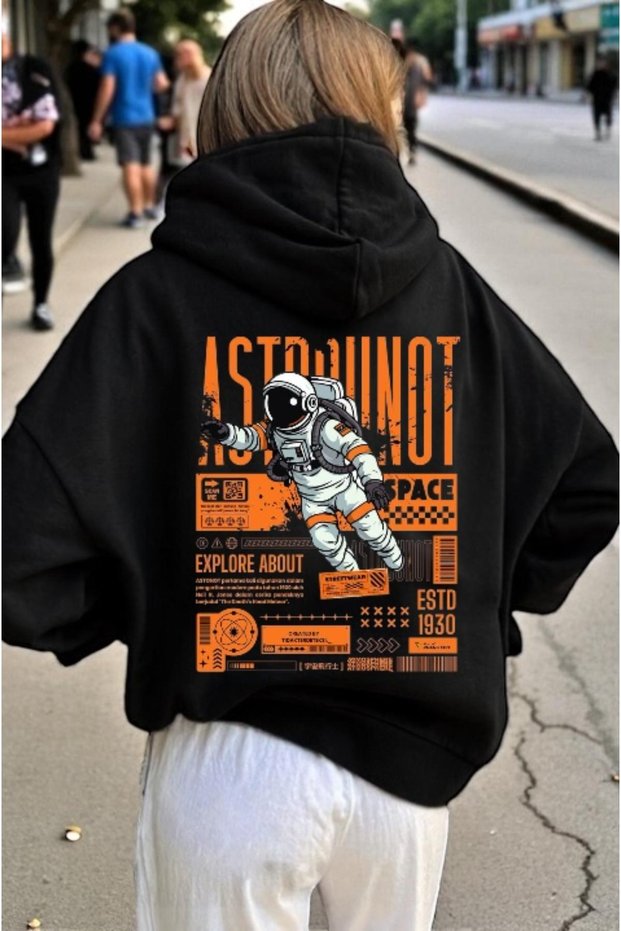 Unisex Astronaut Colorful Custom Printed Cotton Oversize Hooded Sweatshirt