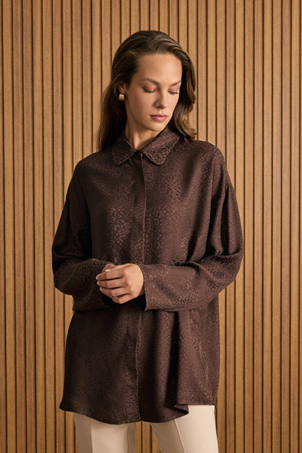 Dokusu Desenli Rayon Gömlek - 1