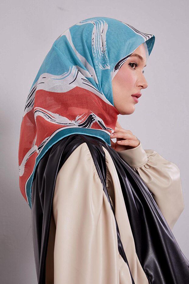 Mint Green Abstract Pattern Soft Scarf - 1