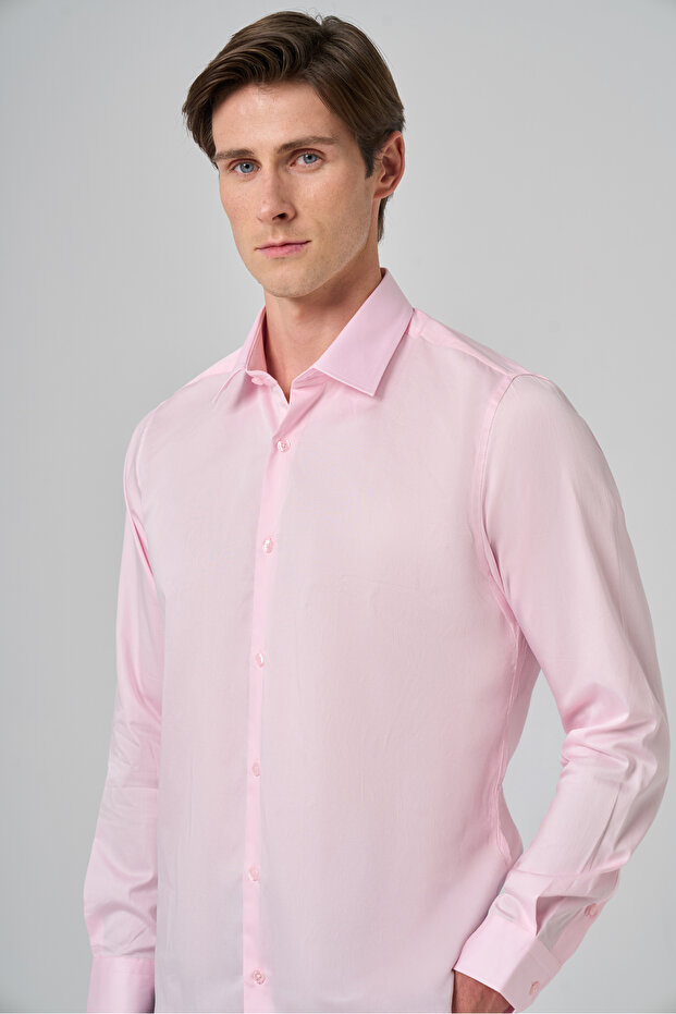 Erkek Pembe İhracat Dynamic Fit Sert Yaka Gömlek - 4