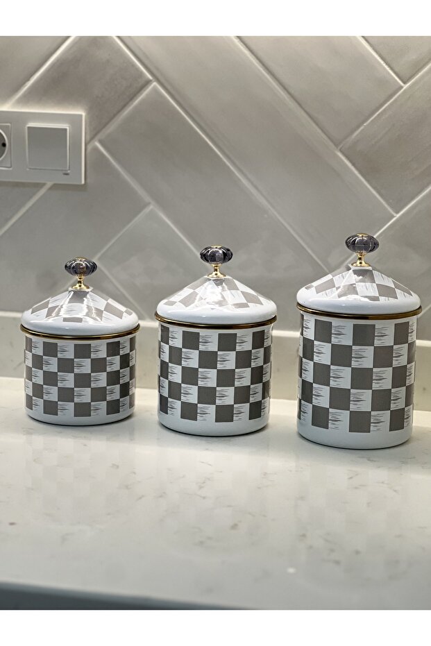 Checkerboard Patterned Enamel Three Size Spice Set - 3