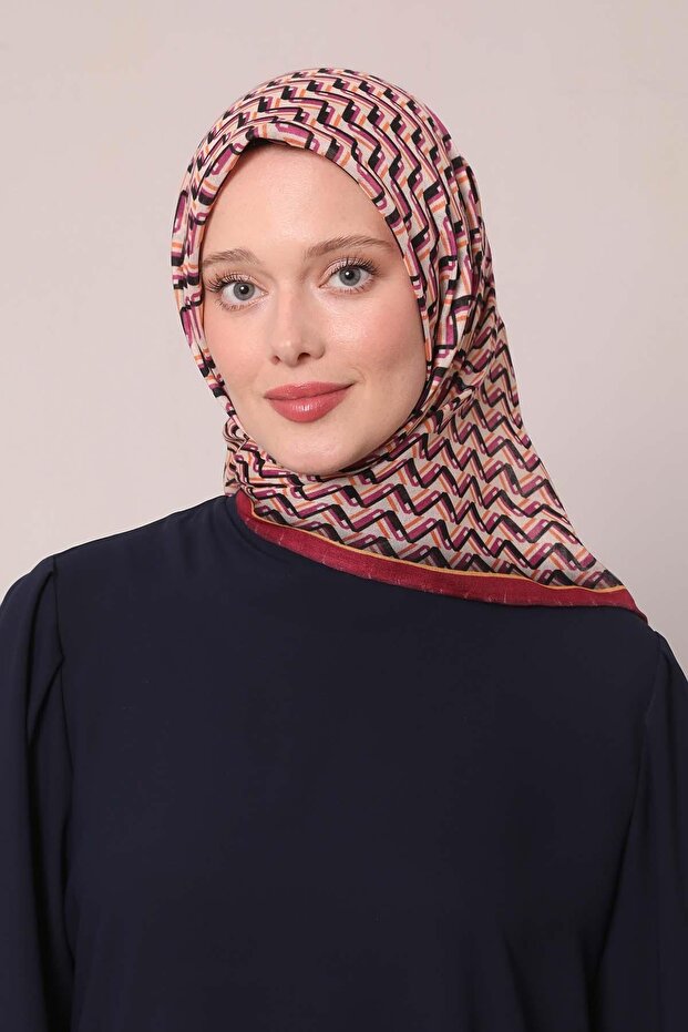 Bordo Zigzag Desen Soft Eşarp - 2