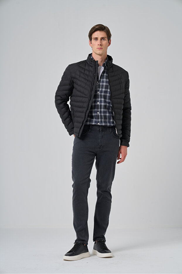 Erkek Siyah Polyester Kısa Kapitone Mont - 4