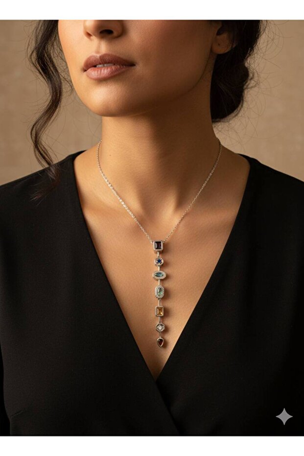 Women's 7 Stone Sparkling Y Necklace