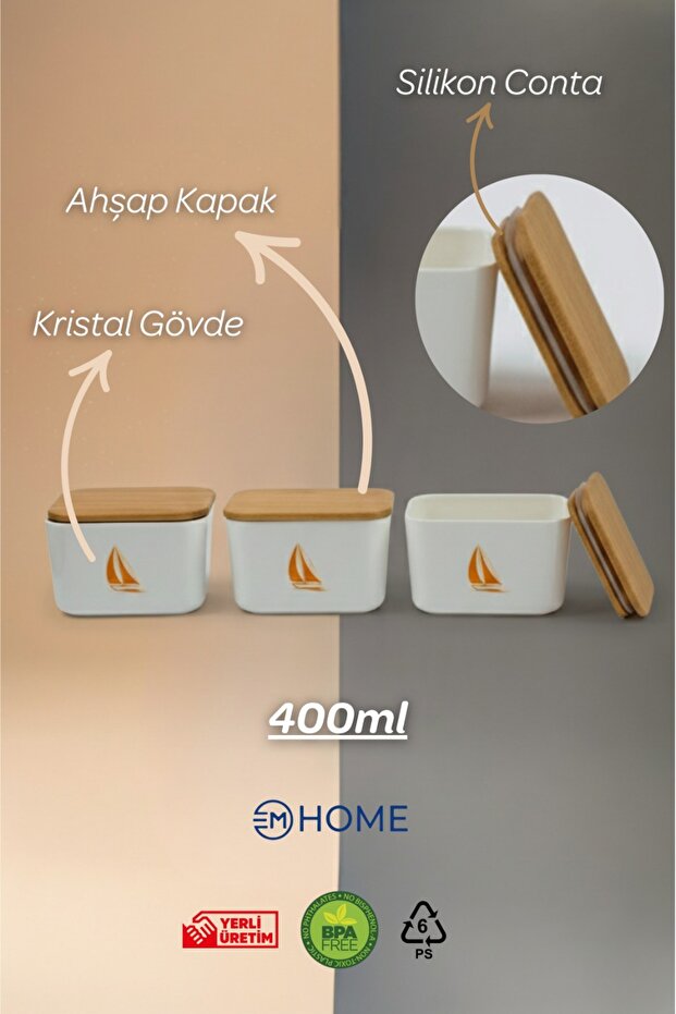 Set of 4 Storage Containers Lunch Box with Natural Wooden Lid (4X400Ml) - 5