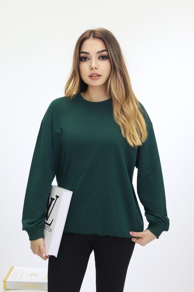 Kadın Basic 2 İplik Düz Sweatshirt - 1