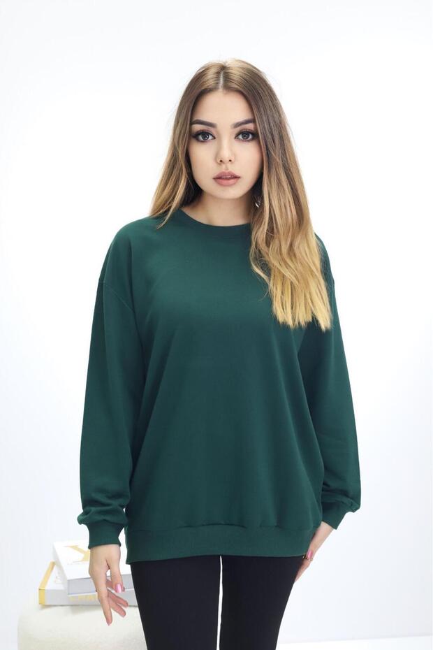 Kadın Basic 2 İplik Düz Sweatshirt - 2
