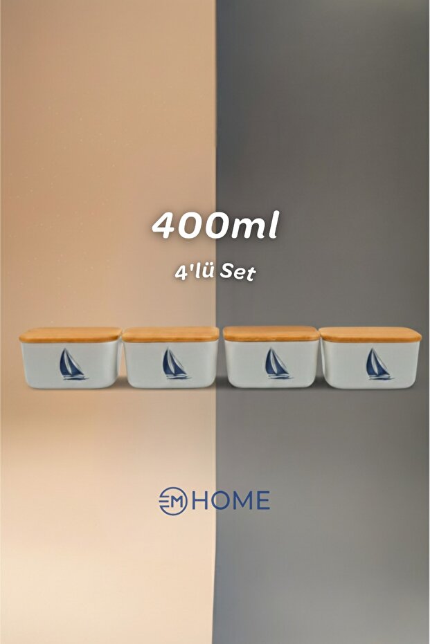 Set of 4 Storage Containers Lunch Box with Natural Wooden Lid (4X400Ml) - 1