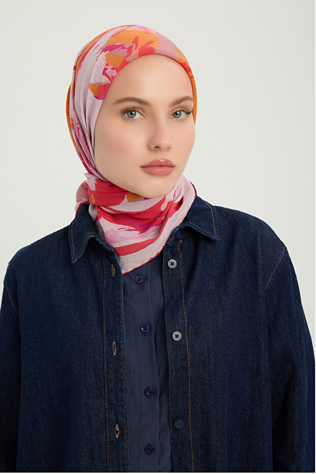 Free Brushes - Pomegranate Flower - Vierra Patterned Viscose Scarf - 90X90 cm
