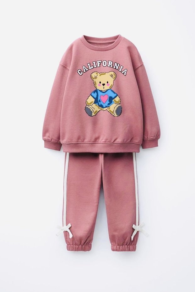 Girl's 3 Thread Suit with Ribbon Detail Without Embroidery