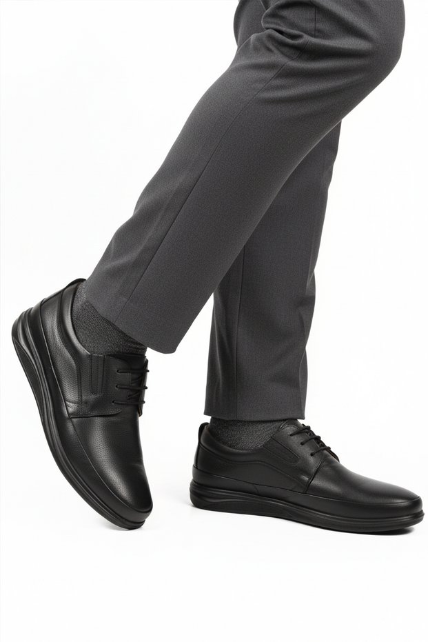 Black Lace-Up Gel Sole Anatomical Genuine Leather Men's Casual Shoes 478 m