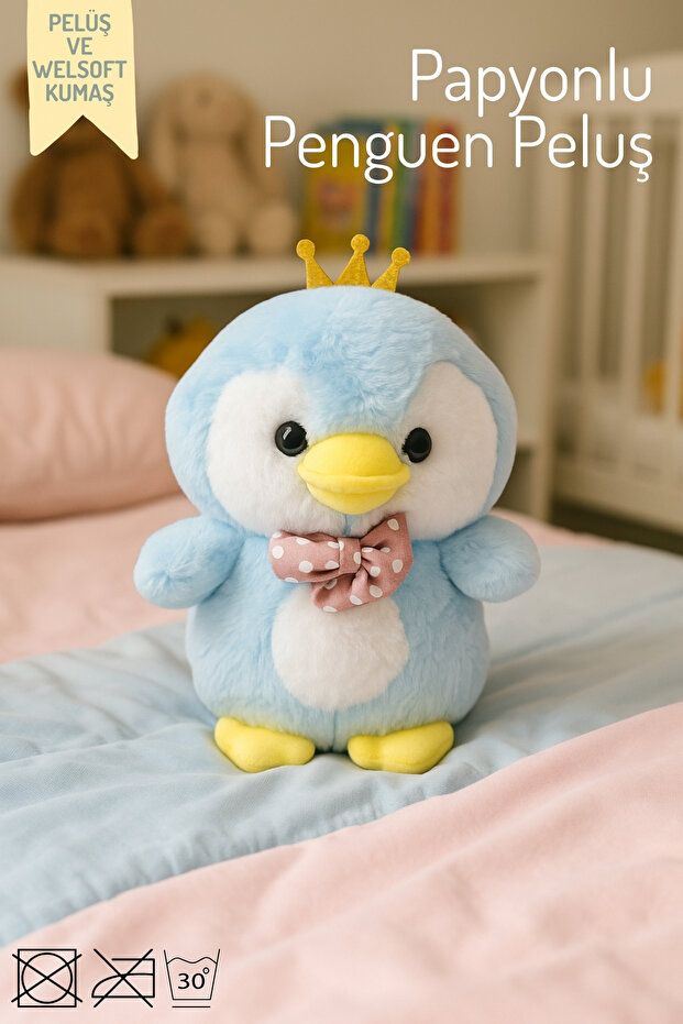 Bow Tie and Crown Penguin Plush – Children's Room Decor and Toy