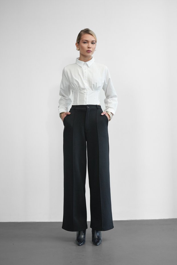 Women's Thick Stretchy Wide Leg Ribbed Palazzo Pants