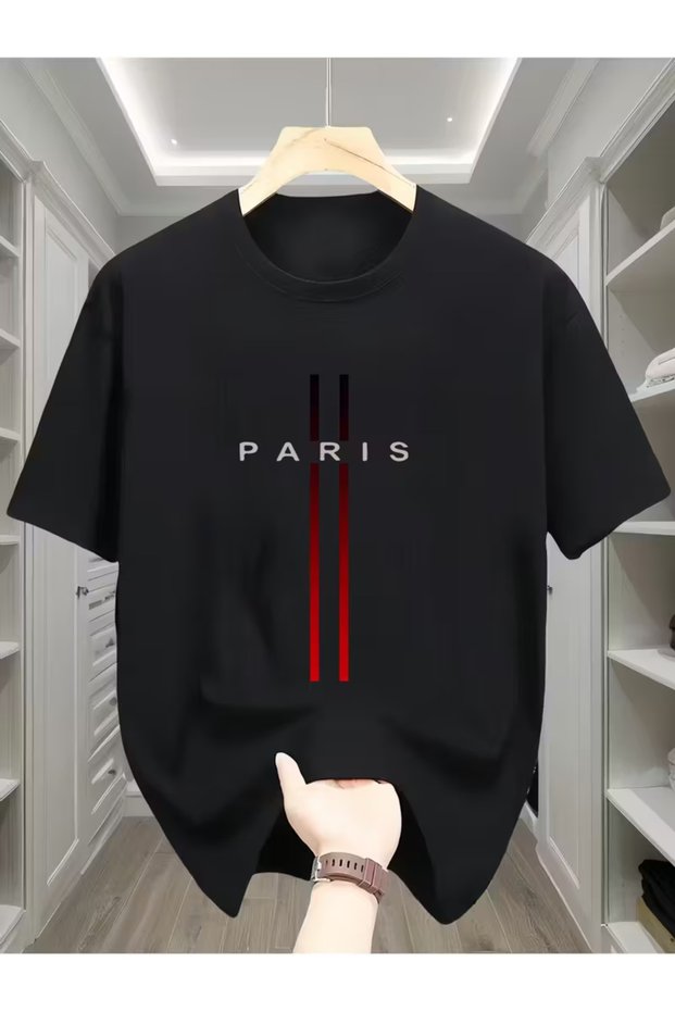 Men's'Paris' Lettering Striped T-Shirt