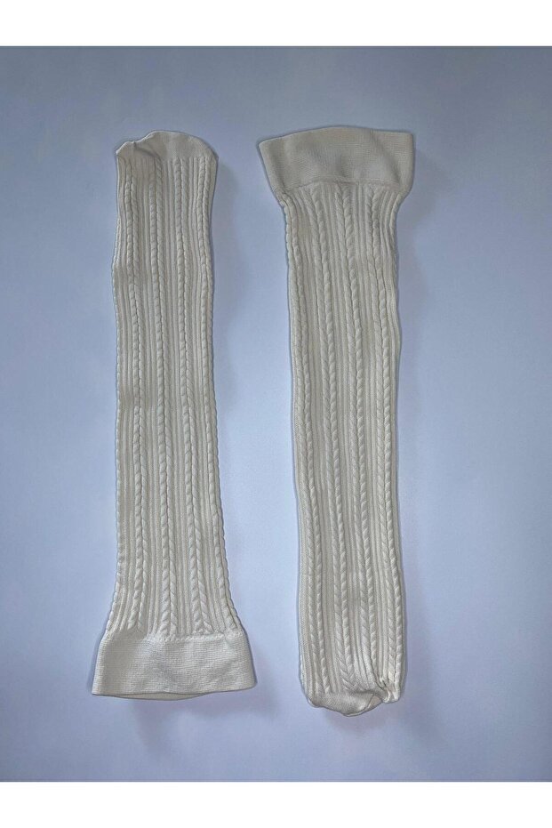 Knit Embossed Knitwear 200 Denim Patterned Thick Winter Cream Knee-Length Trouser Socks