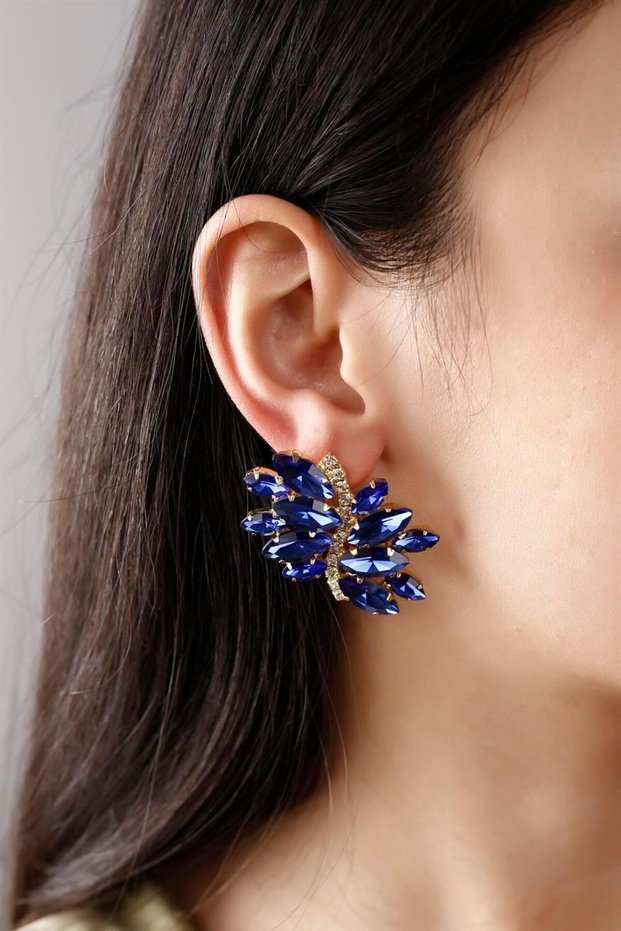 Special Design Blue Stone Women's Earrings Colorful Stone Earrings Engagement Wedding Earrings Invitation Sparkling Earrings