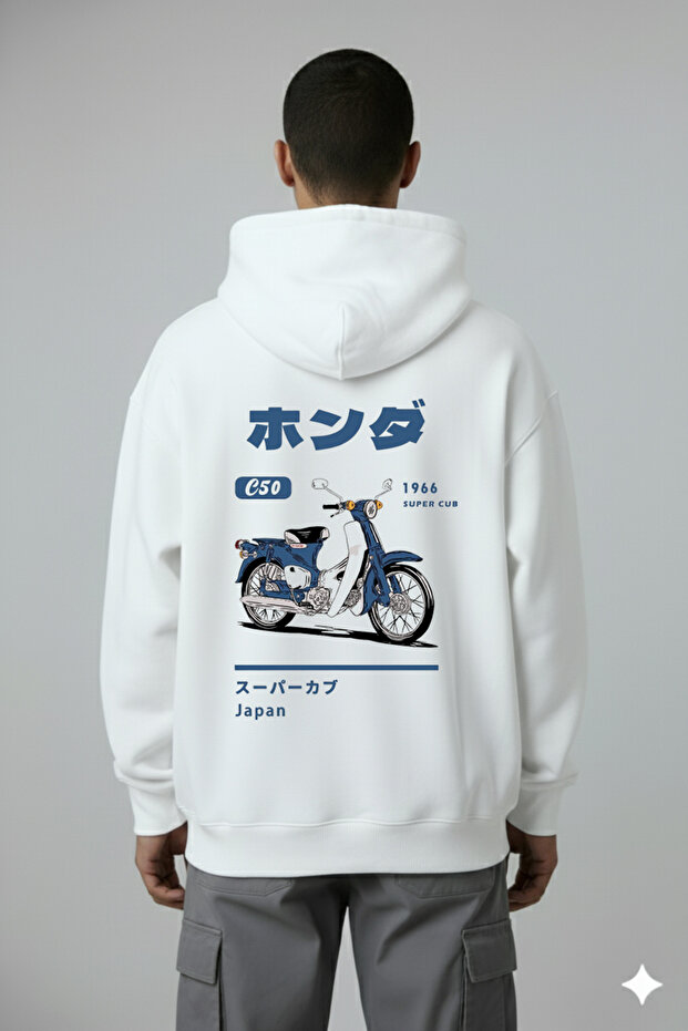 Blue Engine Print Oversize Unisex Sweatshirt