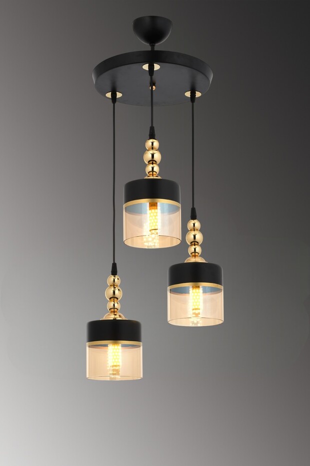 Oslo 3’lü Sarkıt Avize Bal Siyah Camlı Modern Dekoratif Aydınlatma - 4