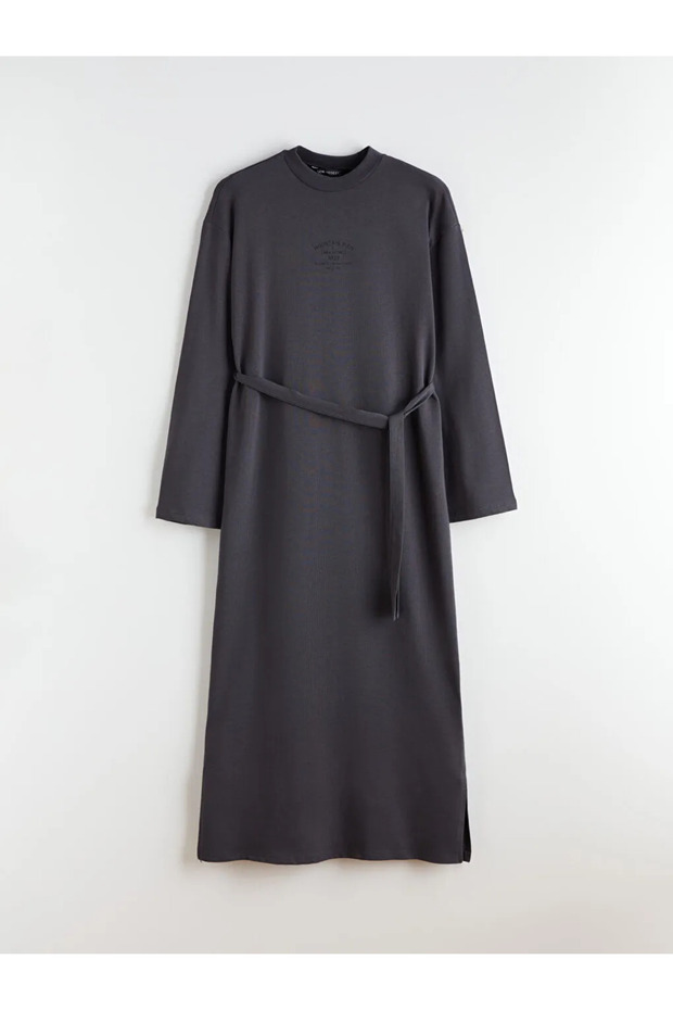 LCW Modest Antrasit Bisiklet Yaka Nakışlı Elbise - 2