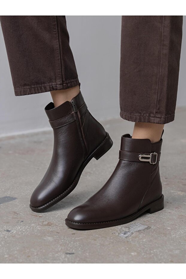 Huve Kahve Hakiki Deri Kadın Bot - 3