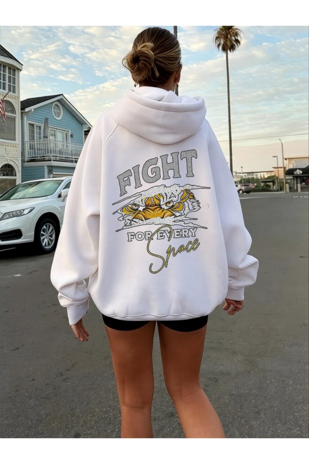 Unisex Fight Tiger Colorful Custom Printed Cotton Oversize Hooded Sweatshirt