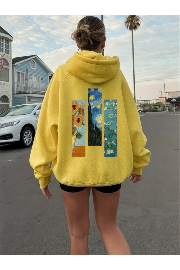 Unisex Paintings Colorful Custom Printed Cotton Oversize Hooded Sweatshirt