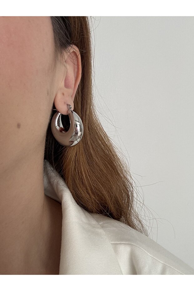 Damla Model Minimalist Silver Hoop Earrings