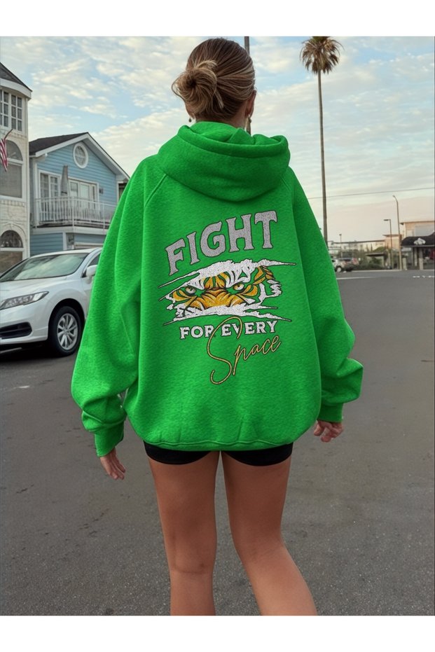 Unisex Fight Tiger Colorful Custom Printed Cotton Oversize Hooded Sweatshirt