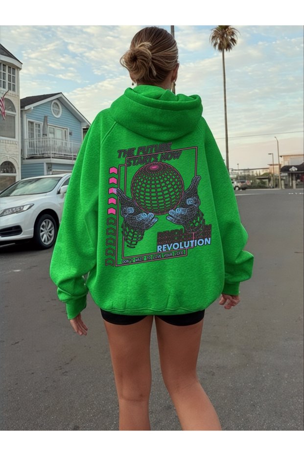 Unisex Revolution Colorful Custom Printed Cotton Oversize Hooded Sweatshirt