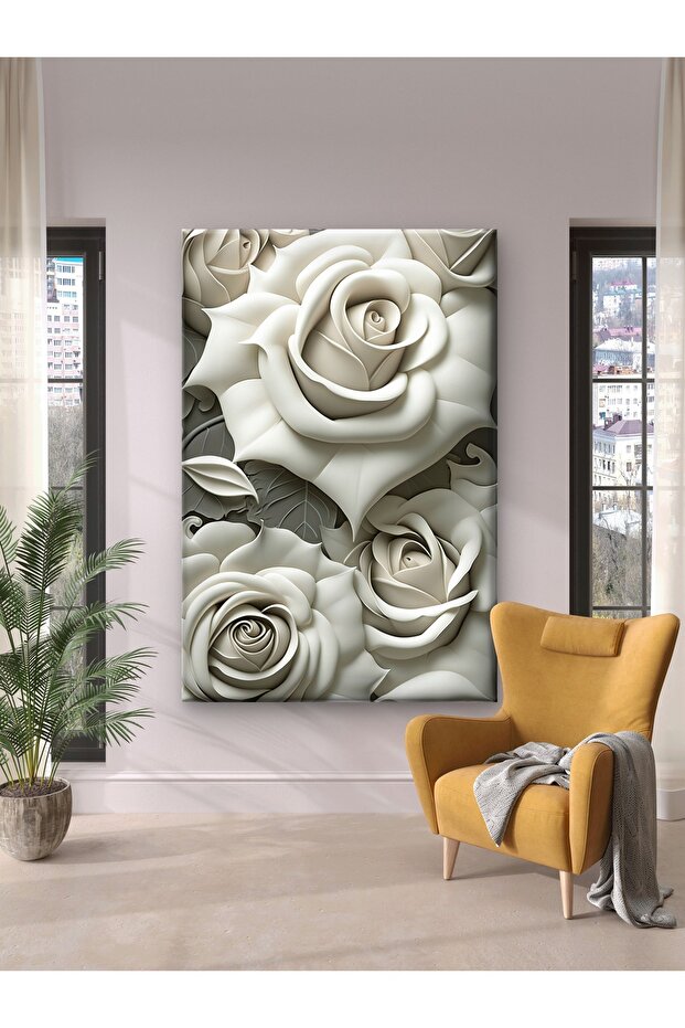 BEYAZ GÜLLER - BASKI KANVAS TABLO - 1