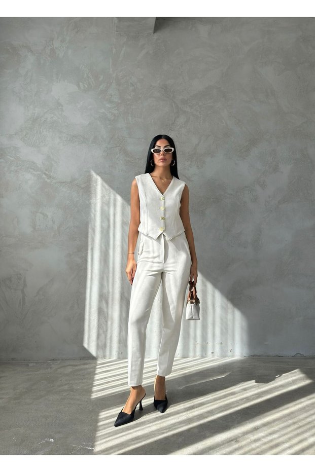 Trend Güderi Buttoned Accessory Vest Suit for Women