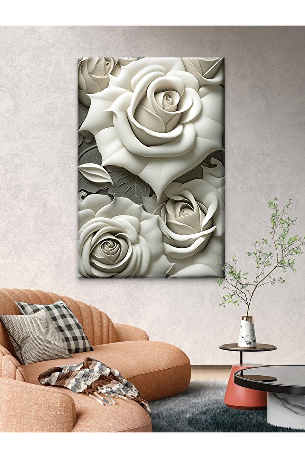 BEYAZ GÜLLER - BASKI KANVAS TABLO - 7