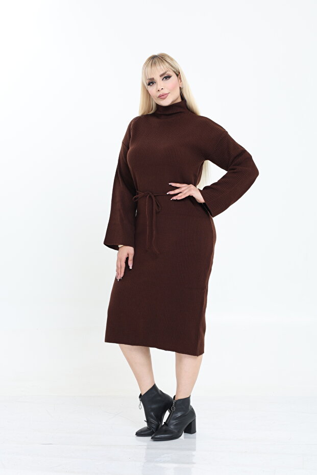 Dik Yaka Geniş Kol Triko Örme Elbise - 3