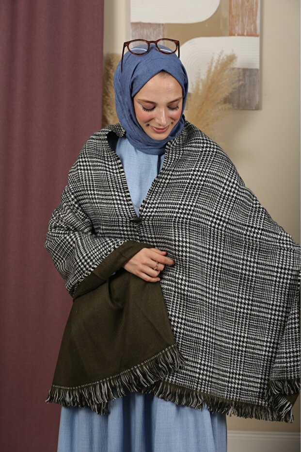 Double-Sided Plaid Winter Shoulder Shawl