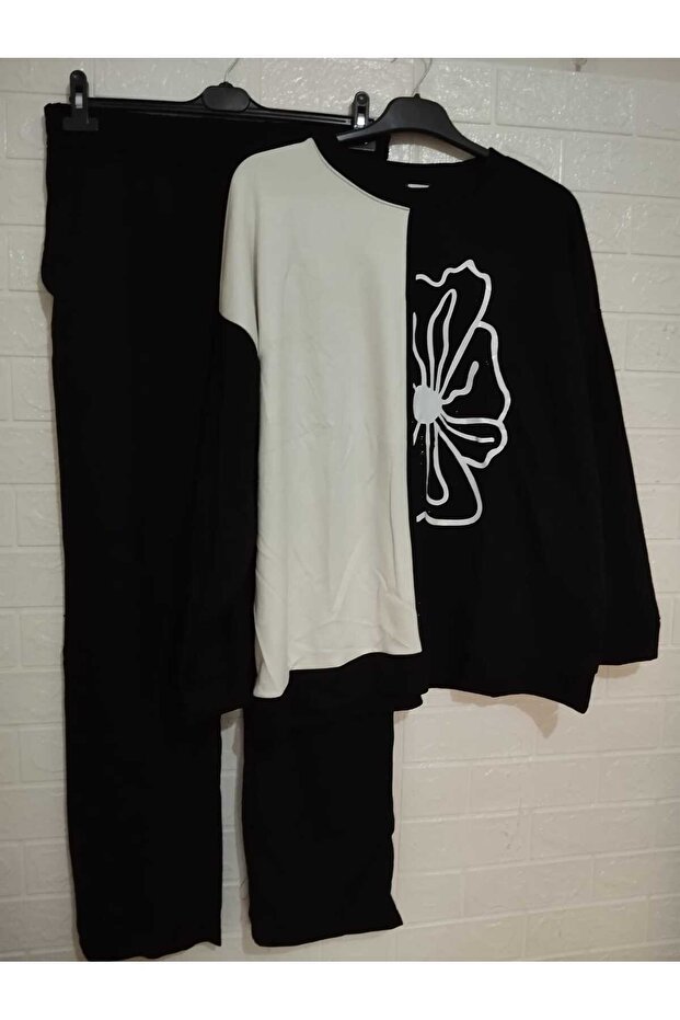 طقم رياضي من القطن 100%، قميص فضفاض جداً، بنطلون بقصة عادية