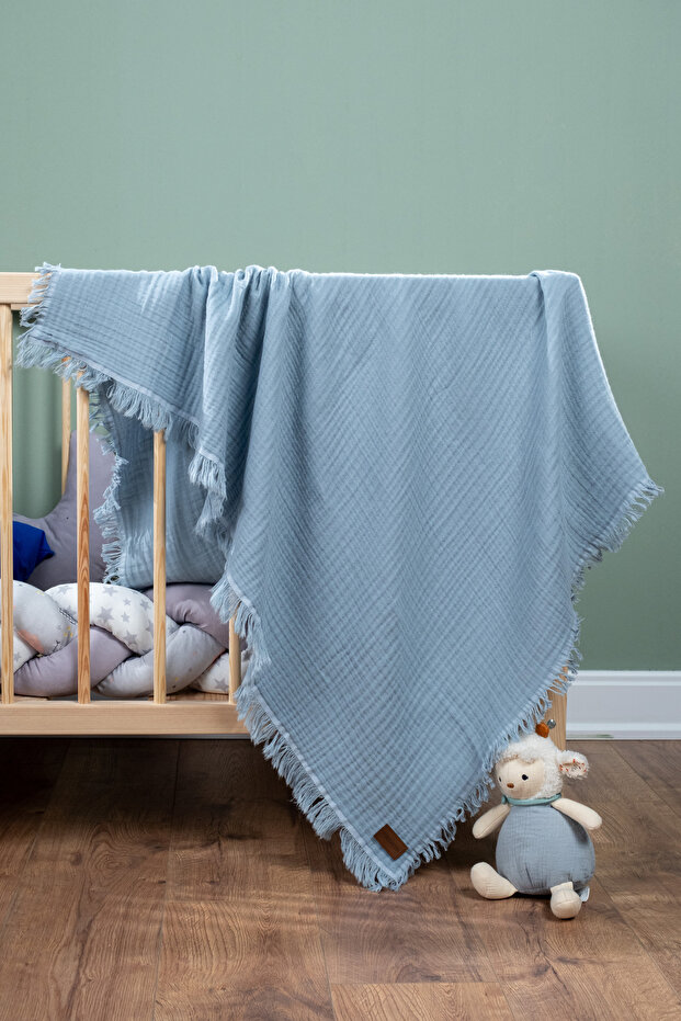 100% Cotton 4-Layer Muslin Baby Blanket Dark Blue 100X120Cm