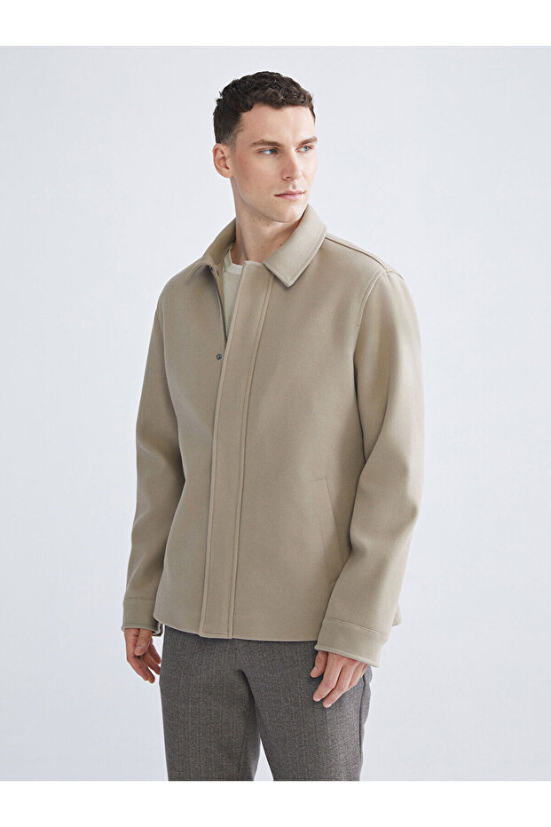 Ozmarka New Season Standard Fit Shirt Collar Men's Cashmere Coat