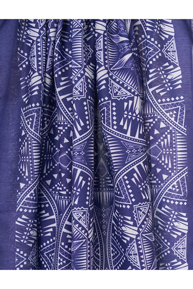 Patterned Digital Print Shawl Indigo - 2