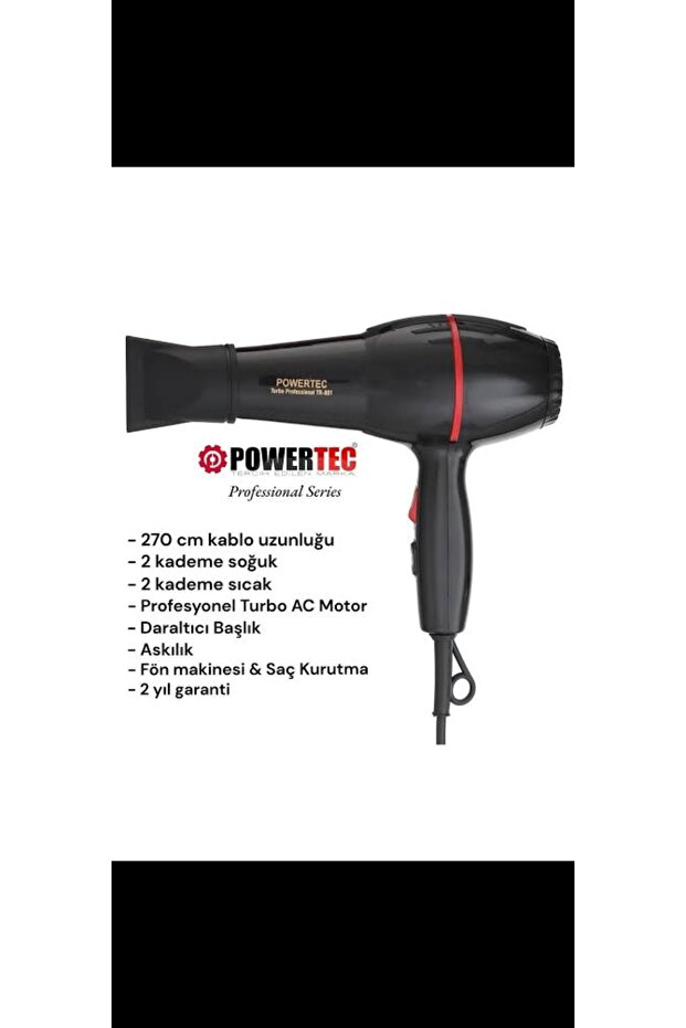 Siyah Renkli Güçlü ve Hafif Fön Makinesi, Pratik Kullanım - 3