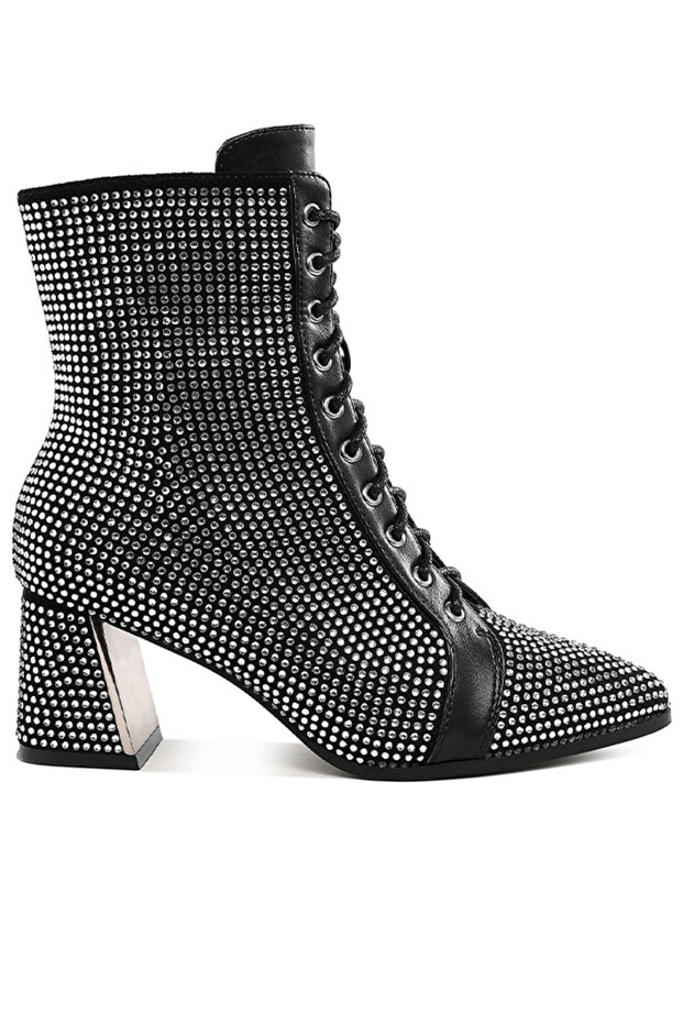 Women Rhinestone Embellished Ankle Boots in Black