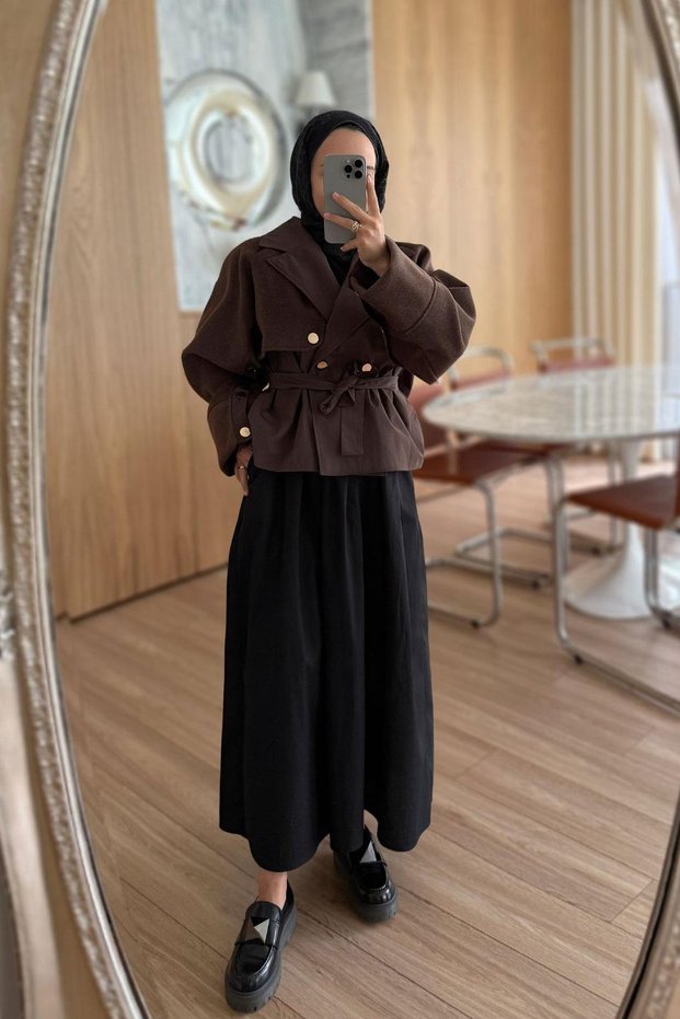 Gold Button Sleeves Cashmere Trench Coat - Brown