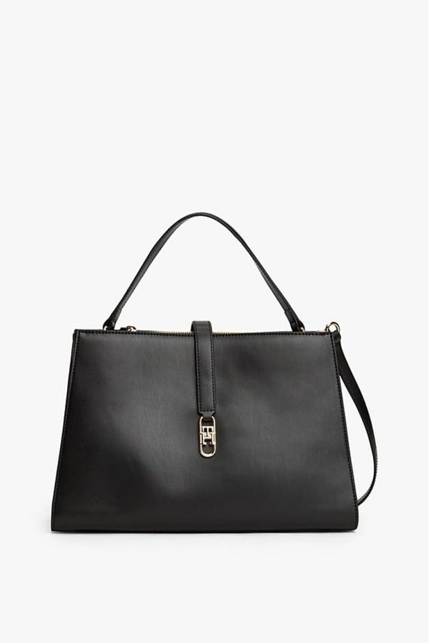 Women's Metal Lock Detailed Hand and Shoulder Bag - Black