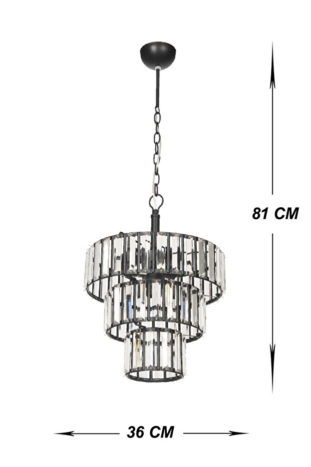 Aydınlatma Bert 3+1 Li SİYAH Kt Avize Kristal Taşlı Krom Avize ORİJİNAL TAŞ LÜKS TASARIM - 3