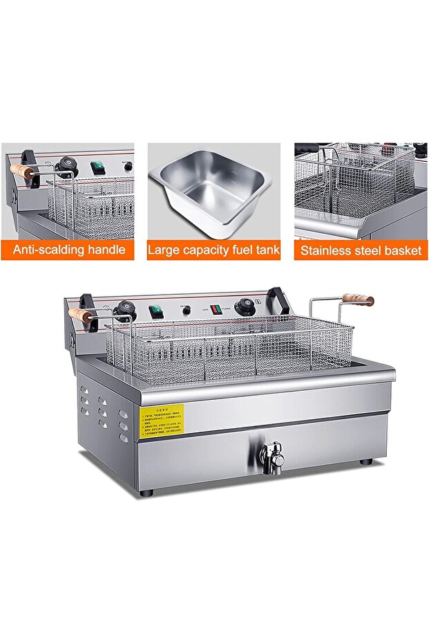 Large Capacity Electric Deep Fryer with Drain, Temperature Control And Temperature Limiter - 6