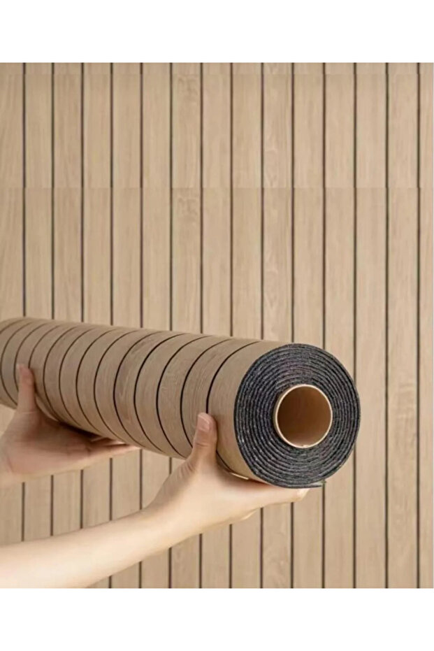 60cm x 280cm 1 Adet Kendinden Yapışkanlı krem Lambiri Desenli Duvar Paneli Kağıdı - 5