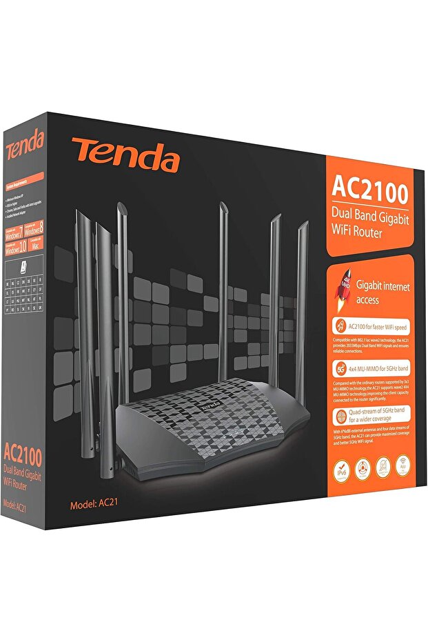 AC21 AC2100 Dual Band Gigabit Wireless Cable Router, Speed Up to 2100 Mbps, MU-MIMO, 5 Gigabit - 7