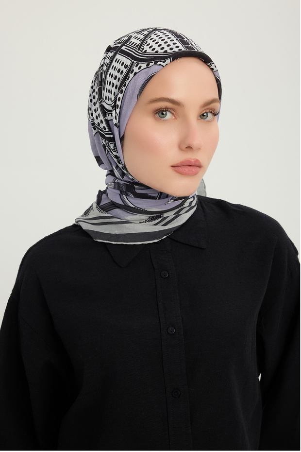 Süvarı Coat of Arms - Lilac - Vierra Patterned Viscose Scarf - 90X90 cm
